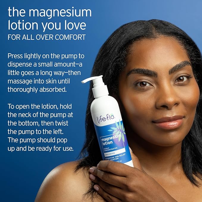 LIFE-FLO Magnesium Lotion - Unscented Body Lotion for Kids and Adults with Highly Concentrated Magnesium Chloride - Soothes Muscles and Joints When Massaged into Skin - Hypoallergenic - 2 8-oz Bottles