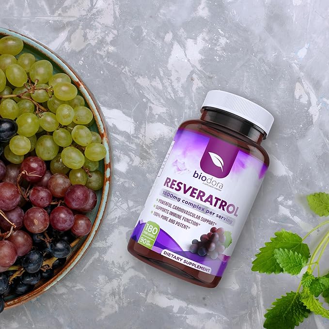 Resveratrol 1600mg - 180 Capsules | Trans-Resveratrol Antioxidant Supplement with Natural Green Tea, Grape Seed Polyphenols & Quercetin, Supports Digestive, Heart Health, Immune System, Brain Function