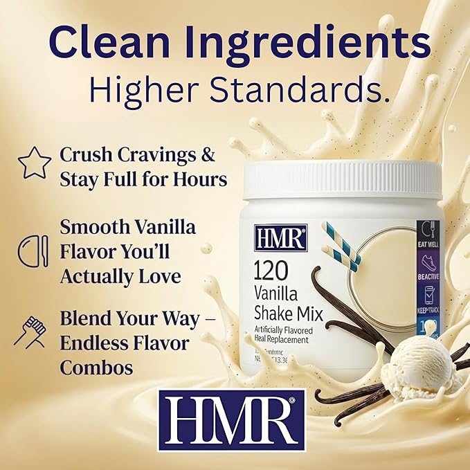 HMR 120 Vanilla Shake Meal Replacement Powder | Vanilla Shake Mix to Support Healthy Weight Loss | 12g of Protein | Nutritional Drink | Low Calorie Food | 12 Servings | 13.55 Ounce (Pack of 1)