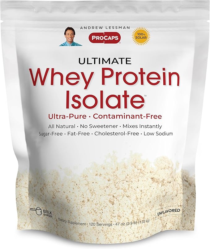 ANDREW LESSMAN Ultimate Whey Protein Isolate 120 Servings - Supports Workout Recovery and Lean Muscle Non-GMO, No Added Flavors, Fat-Free, Sugar and Sweetener-Free, Certified Kosher. No Additives