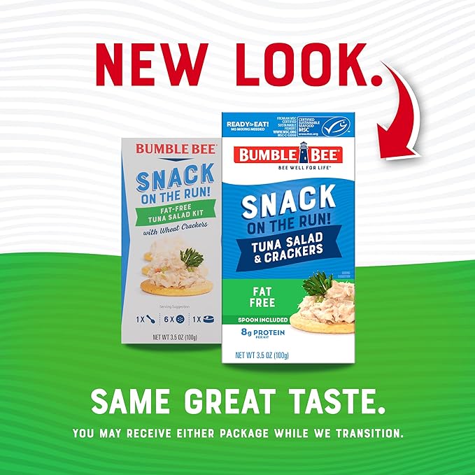 Bumble Bee Snack On The Run Fat-Free Tuna Salad with Crackers Kit - Ready to Eat Protein Snack Pack - 8g Protein per Box - Wild Caught MSC Certified Tuna - 3.5 oz (Pack of 3)
