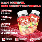 2 Pack HMB and L-Leucine Gummies, HMB and Leucine for Muscle Growth, Muscle Relief, for Men & Women, Vegan, Sugar-Free, Raspberry Flavor, 120 Count