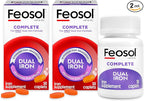 Feosol Complete Iron Supplement Caplets, Bifera Iron for High Absorption, Heme and Non-Heme Dual Action Minimizes Side Effects, 1 Per Day, Energy and Immune System Support, Pack of 2, Total 60 Count