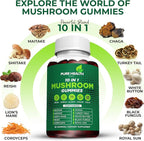 11-in-ONE Mushroom Complex Gummies - 10x Mushroom Supplement W Lions Mane - Nootropic Brain Supplement, Immune Support, All Natural 60 Count Gummies.