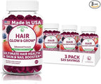 Lunakai USA Made Super Hair Gummies with Biotin, Zinc, Horsetail Extract & Saw Palmetto - Hair Growth Vitamins for Women & Men – Supports Thicker, Longer, Stronger Tresses, Skin & Nails - 3 Pack