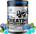 Natures Aid Creatine Monohydrate Gummies (5g) – Pre-Workout Energy & Muscle Growth Support for Men & Women | Blueberry Electrolyte Gummies (135 Count)