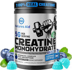 Natures Aid Creatine Monohydrate Gummies (5g) – Pre-Workout Energy & Muscle Growth Support for Men & Women | Blueberry Electrolyte Gummies (135 Count)