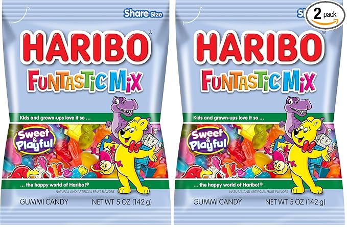 Haribo Gummi Candy | Funtastic Mix in Shareable Size Bags | Many Shapes & Flavors, 5 oz. (Pack of 24)