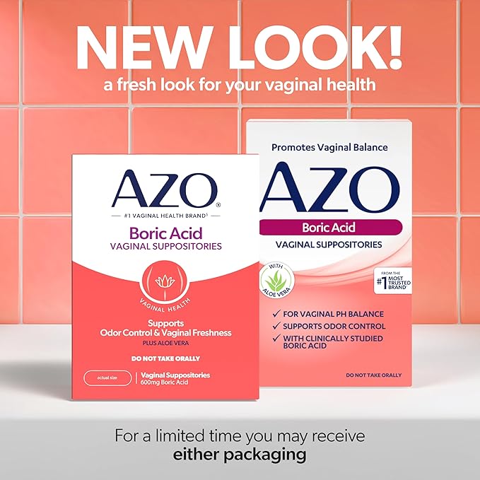 AZO® Boric Acid Vaginal Suppositories for Women, Helps Support Odor Control with Clinically Studied Boric Acid, Non-GMO, 30 Count