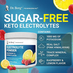 Dr. Berg Zero Sugar Hydration Keto Electrolyte Powder - Enhanced w/ 1000 mg of Potassium & Real Pink Himalayan Salt (NOT Table Salt) - Raspberry & Lemon Flavor Hydration Drink Supplement - 50 Servings