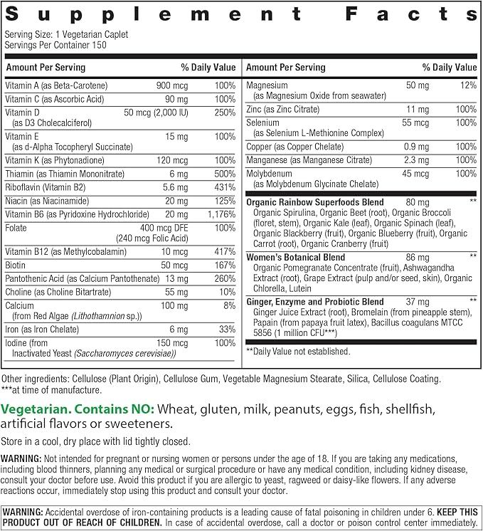 Rainbow Light Womens One High-Potency Daily Multivitamin, Womens Multivitamin Provides High-Potency Immune Support, With Vitamin C, Biotin and Ashwagandha, Vegetarian, 150 Count