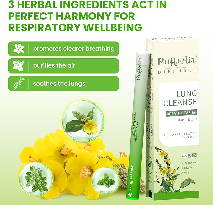 Herbal Diffuser Pen, Detox Diffuser with Mullein, Thyme & Mint for Better Breathing, All Natural Swap - Up to 600 Uses (Varies by Usage), 6 Diffusers, 2 Packs