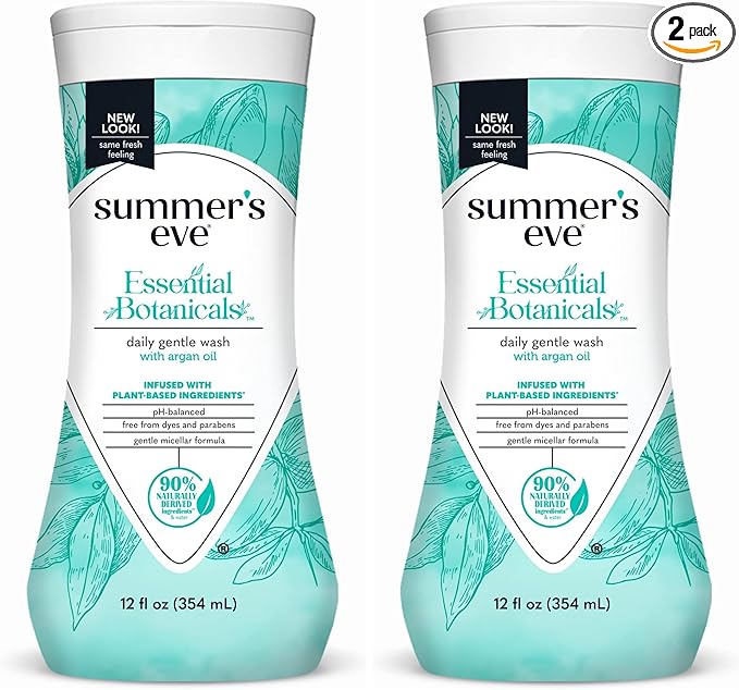 Summer's Eve Essential Botanicals All-Over Daily Feminine Wash with Argan Oil, Gentle pH-Balanced Body Wash for Women, Removes Vaginal Odor and Refreshes, 12 Fl Oz (Pack of 2)