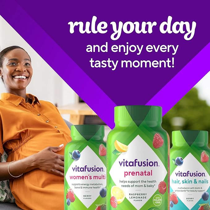 vitafusion PreNatal Gummy Vitamins, Raspberry Lemonade Flavor, Prenatal Vitamin Supplement for Women with Folate and DHA, 45 Day Supply, 90 Count