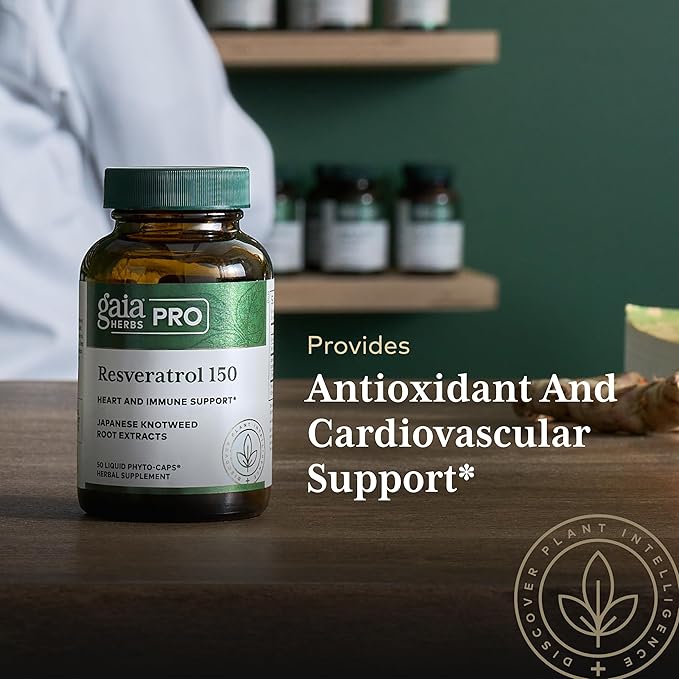 GAIA HERBS PRO Resveratrol 150 - Offers Heart Health & Immune Support - Contains Japanese Knotweed - Vegan, Soy-Free & Gluten-Free - 50 Liquid Phyto-Caps (25 Servings)