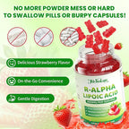 R Alpha Lipoic Acid 600mg Gummies, Stabilized R-Alpha Lipoic Acid, ALA Supplement for Nerve Health, Antioxidant & Metabolism Support- Vegan, Non-GMO, Gluten Free, Strawberry Flavor - 120 Count
