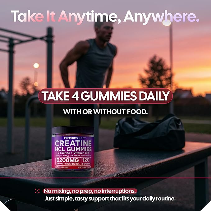 Creatine HCL Gummies for Women & Men - 120 Gummies 6200mg HCL Creatine Chews Advanced Complex with L-Taurine + Vitamin B12 for Muscle Strength, Energy Boost & Booty Gain Gummy - Mixed Berry Flavor