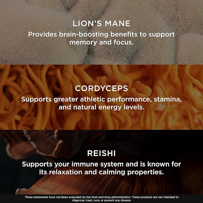 The Genius Brand Genius Mushrooms - Plant-Based Supplement for Immune, Focus & Energy Support - Lion's Mane, Cordyceps & Reishi - Organic & Non-GMO - 90 Veggie Capsules