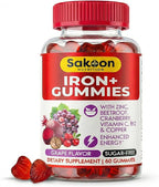 Sakoon Nutrition Iron Gummies for Women & Men | 60 Count Sugar Free Grape Flavour Vegan Iron Gummies with Vitamin C, B12 & Zinc | Support for Bones Strength, Energy & Blood Health | 2Count Per Serving