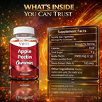 Apple Pectin Gummies - High-Fiber Supplement with 2000mg Natural Cholesterol Lower Support, Promotes Digestive Wellness & Stomach Comfort, Non-GMO & Gluten Free Herbal Supplements - 60 Vegan Gummy