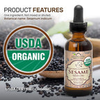 US Organic Sesame Seed Oil, Certified Organic, Untoasted, Unrefined Virgin, Pure & Natural, Cold Pressed, in Amber Glass Bottle w/Glass Eyedropper, Sourced from Mexico (2 oz (Small))