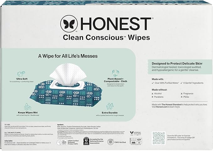 The Honest Company Hypoallergenic Multi-Use Baby Wipes for Sensitive Skin, Balance Blues, 576 Count
