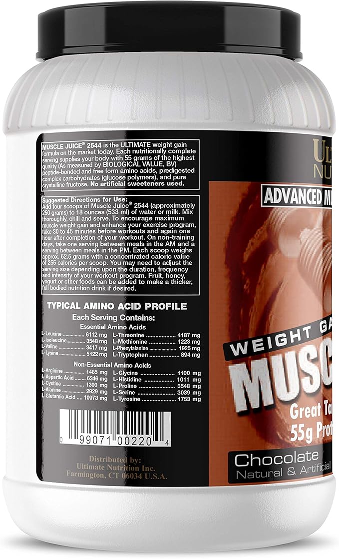 Ultimate Nutrition Muscle Juice, Weight Gain Drink Mix - Mass Gainer Workout Powder for Men & Women - Supplement for Lean Muscle Growth & Immune Support with 55g Protein - Chocolate, 4.96lb