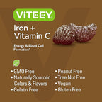 VITEEY Iron Gummies - Iron with Vitamin C - Energy, Bood Support and Anemia Supplement for Women & Men - Vegan, Gluten Free - 120 Count