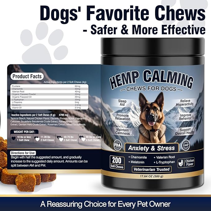 Calming Chews for Dogs 200ct, Dog Calming Chews - Anxiety and Stress Relief Treats Melatonin Bites Sleep Aid for Small/Medium/Large Dogs Calm Dog - Separation, Fireworks, Thunder, Barking - Chicken