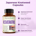 Japanese Knotweed Capsules - Resveratrol Supplement with 1000mg Japanese Knotweed, Green Tea Extract, Quercetin, Grape Extract. Potent Antioxidant for Healthy Aging & Cardiovascular Support. 60 Caps