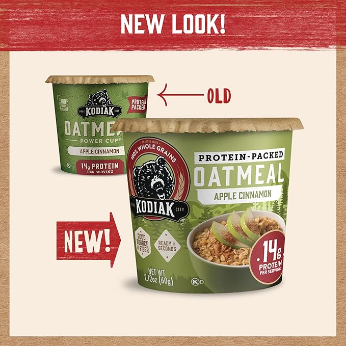 Kodiak Cakes Instant Protein Apple Cinnamon Oatmeal in a Cup, 2.12oz (Pack of 12)