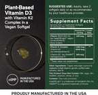 SMARTERNUTRITION Vegan Vitamin D3 5000 IU + Natural Vitamin K2 1100 mcg in Organic Coconut & Olive Oil - D3 K2 Supplement for Immune & Bone Support - 60 Softgels[30 Day Supply]