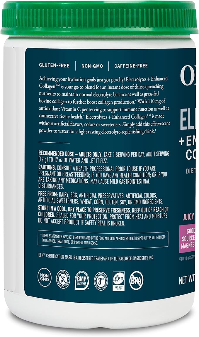 Organikа Electrolytes with Enhanced Collagen Powder for Women & Men - 13 oz - Strawberry Peach-Flavored Effervescent Electrolyte & Collagen Drink Mix - Deep Hydration, Mobility, Skin, Hair, & Nails
