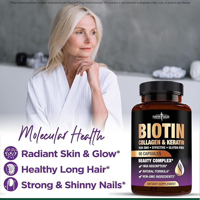 NEW AGE Biotin Collagen Keratin Hyaluronic Acid - 50,000mcg Hair Growth Vitamins for Men and Women, Nails, Hair, Skin Vitamins and DHT Blocker with Vitamin E Folic Acid Pumpkin Seed MSM- 270 Count