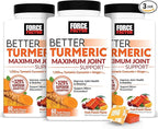 Force Factor Better Turmeric Maximum Joint Support, 1075mg Curcumin with Ginger to Support Mobility, Flexibility & Comfort, More Convenient Than Turmeric Gummies, Fruit Punch, 180 Soft Chews, 3-Pack