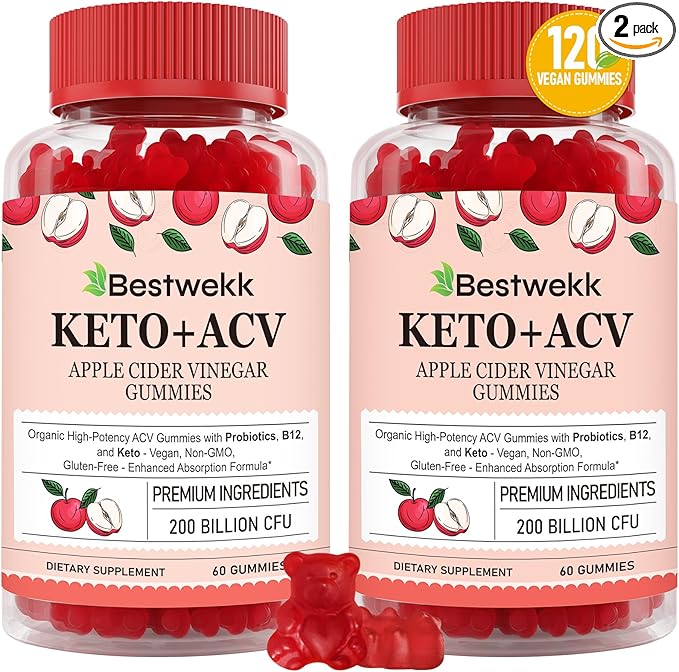 Apple Cider Vinegar Gummies, Max Strength 2000mg ACV Gummy with Probiotics, B12 and Keto Support, For Digestion, Metabolism, Detox, Gut & Immune Health, Gelatin-Free, Non-GMO, 120 keto acv gummies