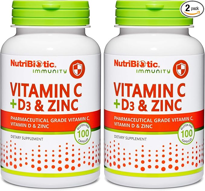 NutriBiotic – Vitamin C + Vitamin D3 & Zinc, 100 Capsules | Potent, Comprehensive Immune Support | Essential & Antioxidant Daily Supplement | Gluten & GMO Free (Pack of 2)