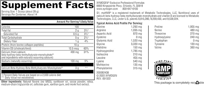 XYMOGEN FIT Lean Food Collagen - Muscle Recovery & Connective Tissue Support - Collagen Peptide Protein Powder - with HMB & Vitamin D3 - Mocha Latte - 14 Servings (13.83 oz)