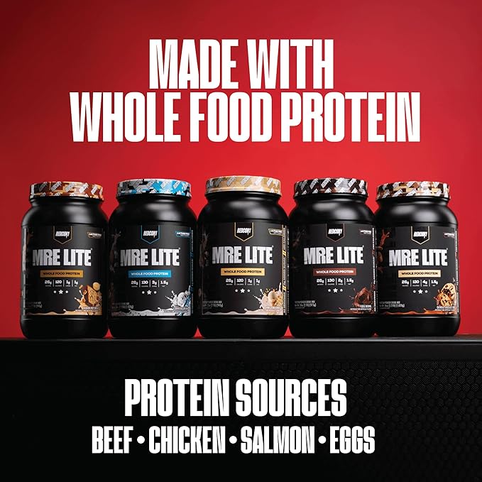 REDCON1 MRE LITE Whole Food Protein Powder, Cookies & Cream - Lactose Free Meal Replacement with Animal Protein Blends - Easy to Digest Formula - Only 3g Carb per Serving (30 Servings)