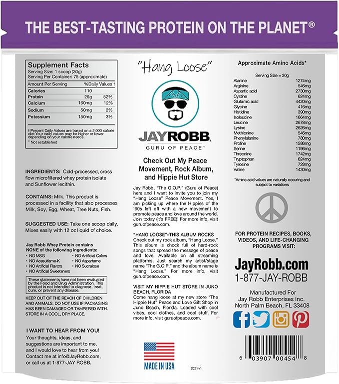 Jay Robb Whey Isolate Protein Powder, Low Carb, Keto, Vegetarian, Gluten Free, Lactose Free, No Sugar Added, No Fat, No Soy, Nothing Artificial, Non-GMO, Best-Tasting (5 Pound, Unflavored)