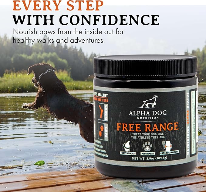 Alpha Dog Nutrition Free Range Dog Hip & Joint Supplement Powder with Glucosamine, Chondroitin, MSM - Hip & Joint Support for All Breeds