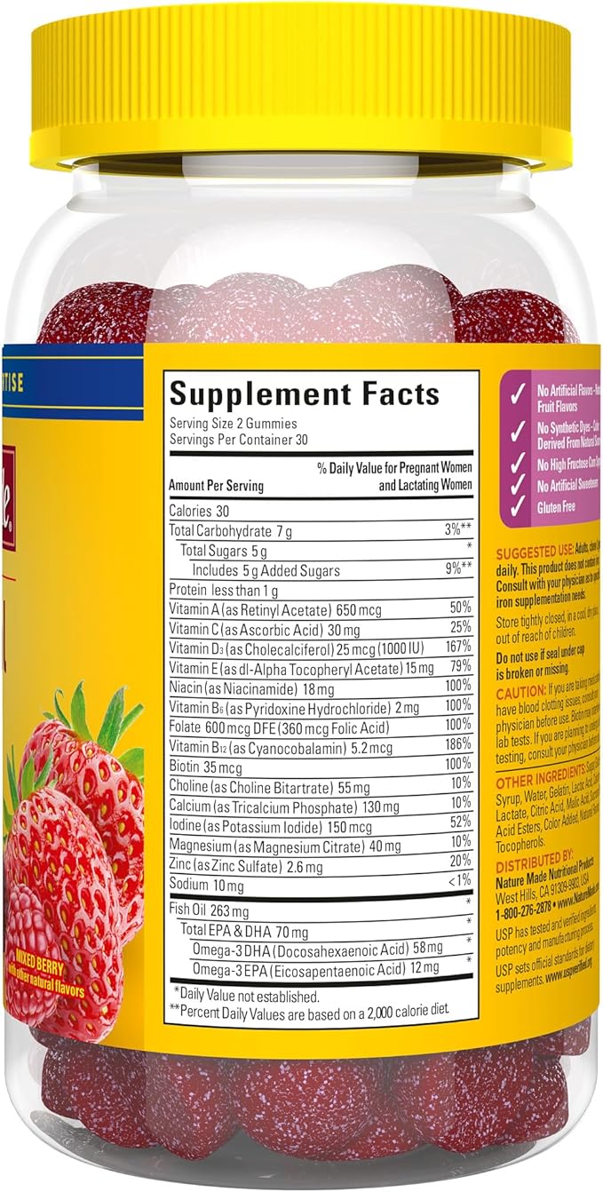 Nature Made Prenatal Gummies with DHA and Folic Acid, Prenatal Vitamins for Women for Daily Nutritional Support, 60 Gummies, 30 Day Supply