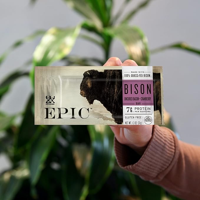 EPIC Bison Uncured Bacon and Cranberry Bars, Grass-Fed, Protein Bar, 12 Ct, 15.6 oz