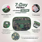 Made Easy Kit Pill Case - Weekly Medicine Organizer with Removable Seven-Day Vitamin & Supplement Box (Camo Dark Green)