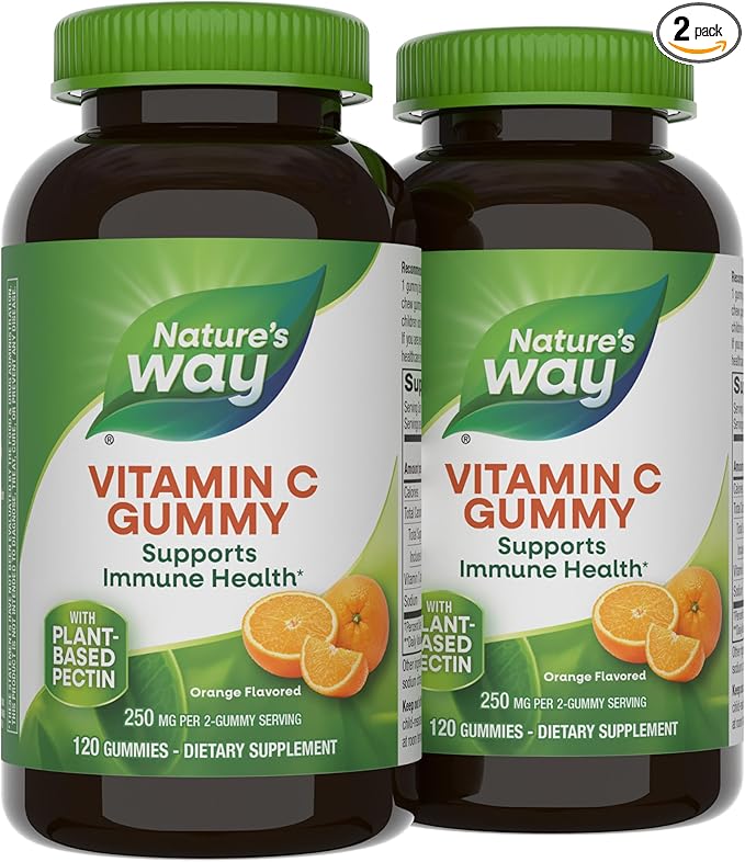 Nature's Way Vitamin C Gummies, Support Immune Health*, Antioxidant, 250 mg per 2-Gummy Serving, Gummy Vitamins, Orange Flavored, 120 Gummies (Set of 2)