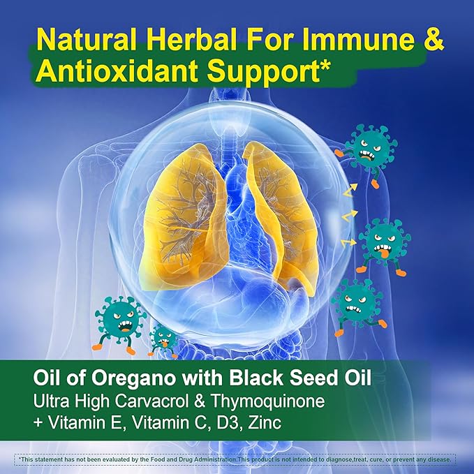 LILICARE Oil of Oregano with Black Seed Oil Filled Gummies, Aceite De Oregano Capsulas Alternative, Carvacrol & Thymoquinone with Vitamin E, C, D3, Zinc, Liposomal Form, Sugar Free, 2 Pack