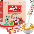 Vita Ginseng Kids, Vitamin D, Zinc, 7 Berries, Banana, 20 Vegetables, Milk Powder for Immune Support, Focus and Memory Boost, 30 Packets (1Set)