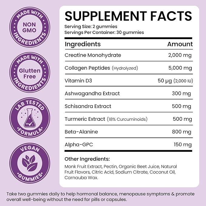 Menopause Supplements for Women | Menopause Gummy Vitamins | Relief for Hot Flashes, Night Sweats & Mood Swings | Helps Sleep Disruptions & Brain Function | 60 Vegan Gummies