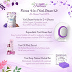 Fivona Yoni Care Kit 4 in 1 - pH Balanced Natural Yoni Oil, Herbal Bar Soap for Feminine V Wash, Detox V Stream Herbs Sunrise, Foldable Sitz Bath Steam Pot