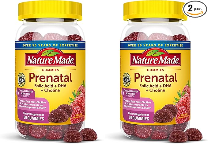 Nature Made Prenatal Gummies with DHA and Folic Acid, Prenatal Vitamins for Women for Daily Nutritional Support, 60 Gummies, 30 Day Supply,(Pack of 2)